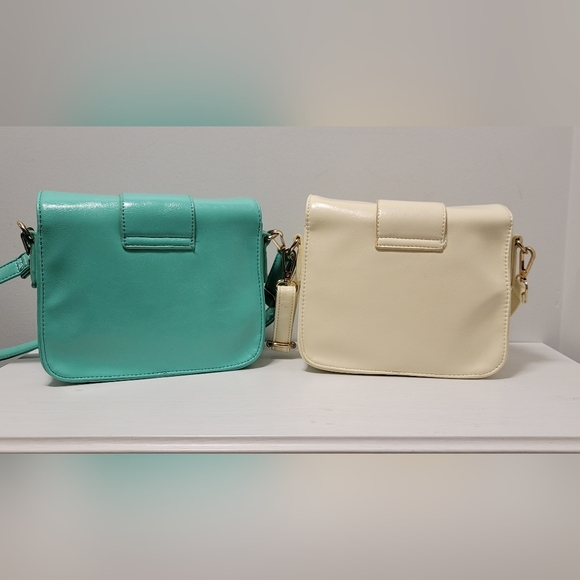 Two Real Cute Green and Cream Color Cross Budy Bags Purses  Small. Vegan Leather - Picture 5 of 6